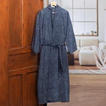 Men's batik cotton robe, 'Blue Midnight' - Men's Batik Belted Cotton Robe