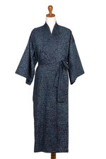 Men's batik cotton robe, 'Blue Midnight' - Men's Batik Belted Cotton Robe