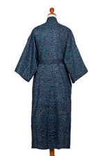 Men's batik cotton robe, 'Blue Midnight' - Men's Batik Belted Cotton Robe