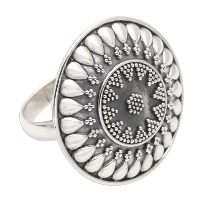 Sterling silver cocktail ring, 'Solar Flair' - Oxidized Sterling Silver Sun Cocktail Ring
