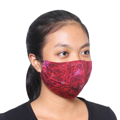 Rayon batik face masks, 'Island Attitude' (set of 3) - 3 Double Layer Hand Stamped Rayon Batik Elastic Loop Masks