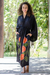 Hand-painted rayon robe, 'Sunflower on Black' - Hand Painted Black Floral Rayon Robe thumbail