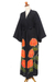 Hand-painted rayon robe, 'Sunflower on Black' - Hand Painted Black Floral Rayon Robe (image 2c) thumbail