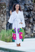 Hand-painted rayon robe, 'Beautiful Flowers in White' - White Floral Hand Painted Rayon Robe (image 2) thumbail