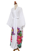Hand-painted rayon robe, 'Beautiful Flowers in White' - White Floral Hand Painted Rayon Robe (image 2c) thumbail
