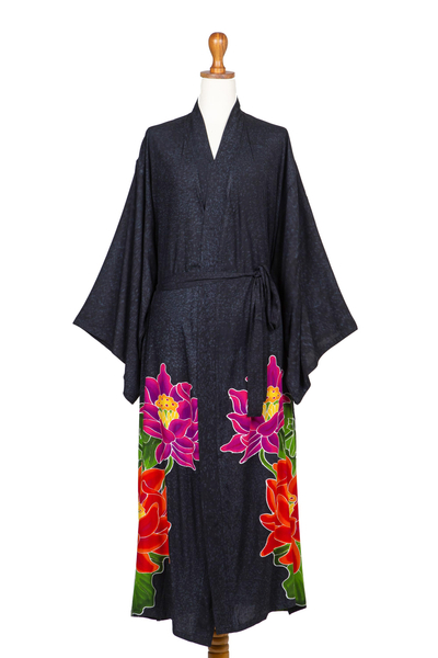 Floral Hand Painted Grey Robe from Bali