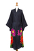 Hand-painted rayon robe, 'Beautiful Flowers in Grey' - Floral Hand Painted Grey Robe from Bali (image 2a) thumbail