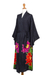 Hand-painted rayon robe, 'Beautiful Flowers in Grey' - Floral Hand Painted Grey Robe from Bali (image 2c) thumbail
