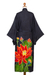 Hand-painted rayon robe, 'Beautiful Flowers in Grey' - Floral Hand Painted Grey Robe from Bali (image 2d) thumbail