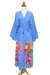 Hand-painted rayon robe, 'Beautiful Flowers in Blue' - Blue and Multicolored Floral Rayon Robe (image 2a) thumbail