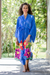 Hand-painted rayon robe, 'Beautiful Flowers in Blue' - Blue and Multicolored Floral Rayon Robe (image 2b) thumbail