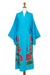Hand-painted rayon robe, 'Beautiful Flowers in Turquoise' - Hand Painted Floral Rayon Robe (image 2a) thumbail