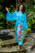 Hand-painted rayon robe, 'Beautiful Flowers in Turquoise' - Hand Painted Floral Rayon Robe (image 2b) thumbail