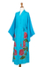 Hand-painted rayon robe, 'Beautiful Flowers in Turquoise' - Hand Painted Floral Rayon Robe (image 2d) thumbail
