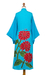 Hand-painted rayon robe, 'Beautiful Flowers in Turquoise' - Hand Painted Floral Rayon Robe (image 2e) thumbail