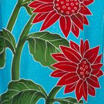 Hand-painted rayon robe, 'Beautiful Flowers in Turquoise' - Hand Painted Floral Rayon Robe