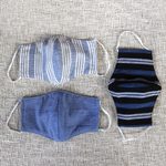 Cotton lurik face masks, 'Javanese Blues' (set of 3) - 3 Handwoven Cotton Lurik Contoured 2-Layer Blue Face Masks