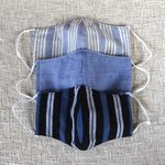 Cotton lurik face masks, 'Javanese Blues' (set of 3) - 3 Handwoven Cotton Lurik Contoured 2-Layer Blue Face Masks