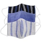 Cotton lurik face masks, 'Javanese Blues' (set of 3) - 3 Handwoven Cotton Lurik Contoured 2-Layer Blue Face Masks