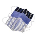 Cotton lurik face masks, 'Javanese Blues' (set of 3) - 3 Handwoven Cotton Lurik Contoured 2-Layer Blue Face Masks