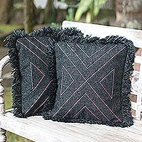 Cotton cushion covers, 'Triangle in Black' (pair)