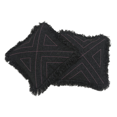 Cotton cushion covers, 'Triangle in Black' (pair) - Triangle Pattern 100% Cotton Cushion Cover Pair