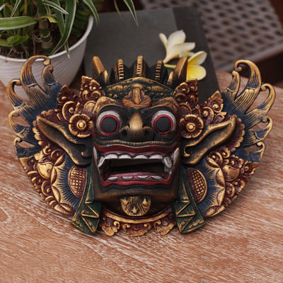 Holzmaske - Balinesische Akazienholz bemalte Maske König der Geister Barong