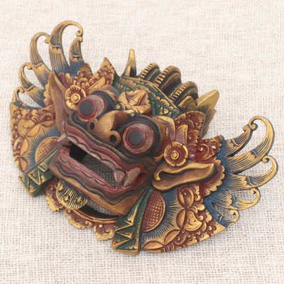 Wood mask, 'King of the Spirits' - Balinese Acacia Wood Painted Mask King of the Spirits Barong