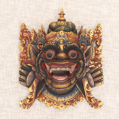 Máscara de madera, 'Bhoma' - Máscara balinesa Bhoma de madera tallada a mano