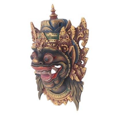 Holzmaske, 'Kumbakarna' - Handbemalte Kumbakarna-Holzmaske aus Bali