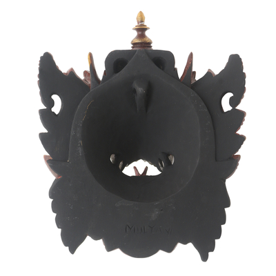 Holzmaske, 'Naga Basuki' - Balinesische Drachenholzmaske handbemalt