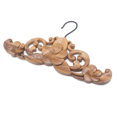Wood hanger, 'Jepun Charm' - Hand Carved Wood Floral Hanger from Bali