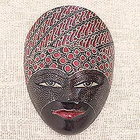 Wood mask, 'Face of Java' - Hand Painted Batik Wood Mask from Java