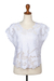 Top de manga corta de rayón - Top floral de rayón bordado y calado blanco sobre blanco