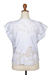 Rayon short-sleeved top, 'Rose Mallow in White' - Floral White-On-White Openwork and Embroidered Rayon Top (image 2d) thumbail