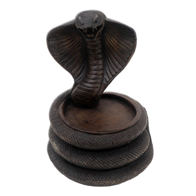 Carved Wood Cobra Catch-All