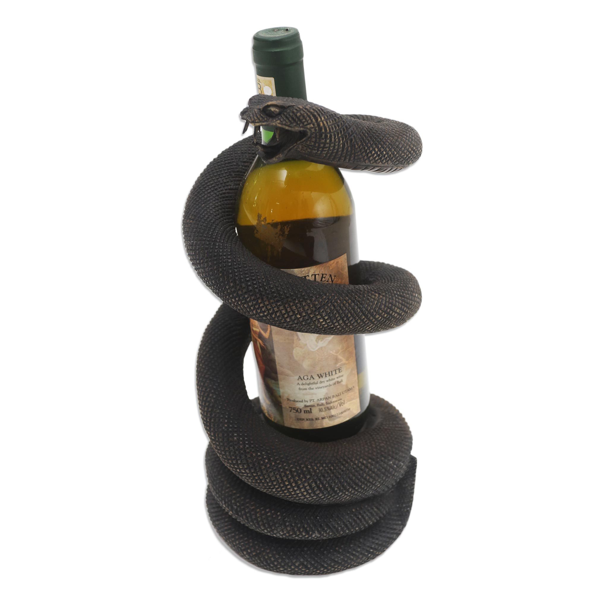 Coiled Snake Wood Wine Bottle Holder Snake Embrace NOVICA