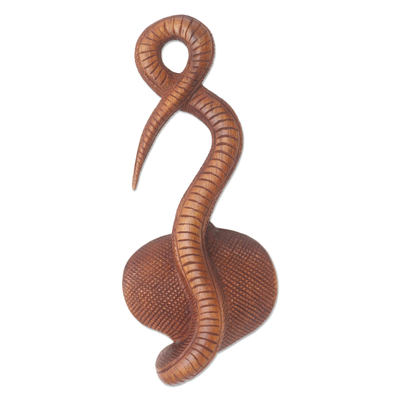 Wood wall sculpture, 'Cobra Attack' - Hooded Cobra Wood Wall Sculpture
