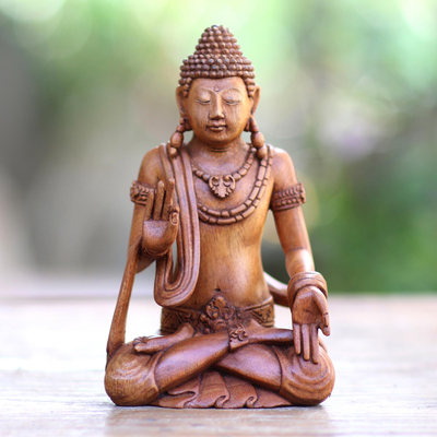Wood sculpture, 'Siddhartha Gautama' - Hand Carved Wood Sculpture of Siddhartha Gautama