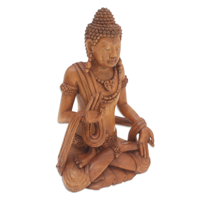 Escultura de madera, 'Siddhartha Gautama' - Escultura de madera tallada a mano de Siddhartha Gautama