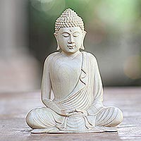 Wood sculpture, 'Buddha Praying I'