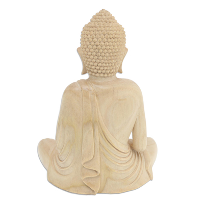 Holzskulptur - Meditierender Buddha, handgeschnitzte Holzskulptur
