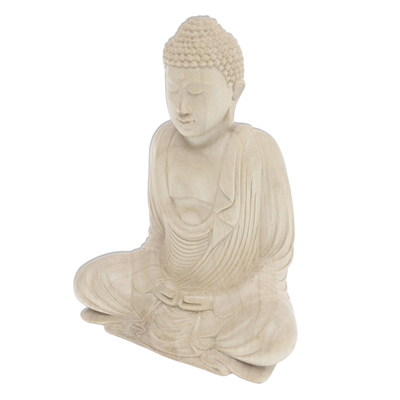 Holzskulptur - Kunsthandwerklich gefertigte sitzende Buddha-Skulptur