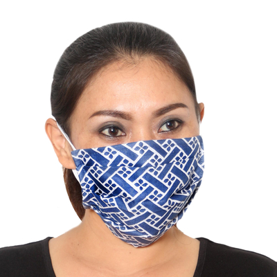 Cotton batik face masks, 'Balinese Blue' (set of 3) - 3 Blue and White Cotton Batik Pleated 2-Layer Face Masks