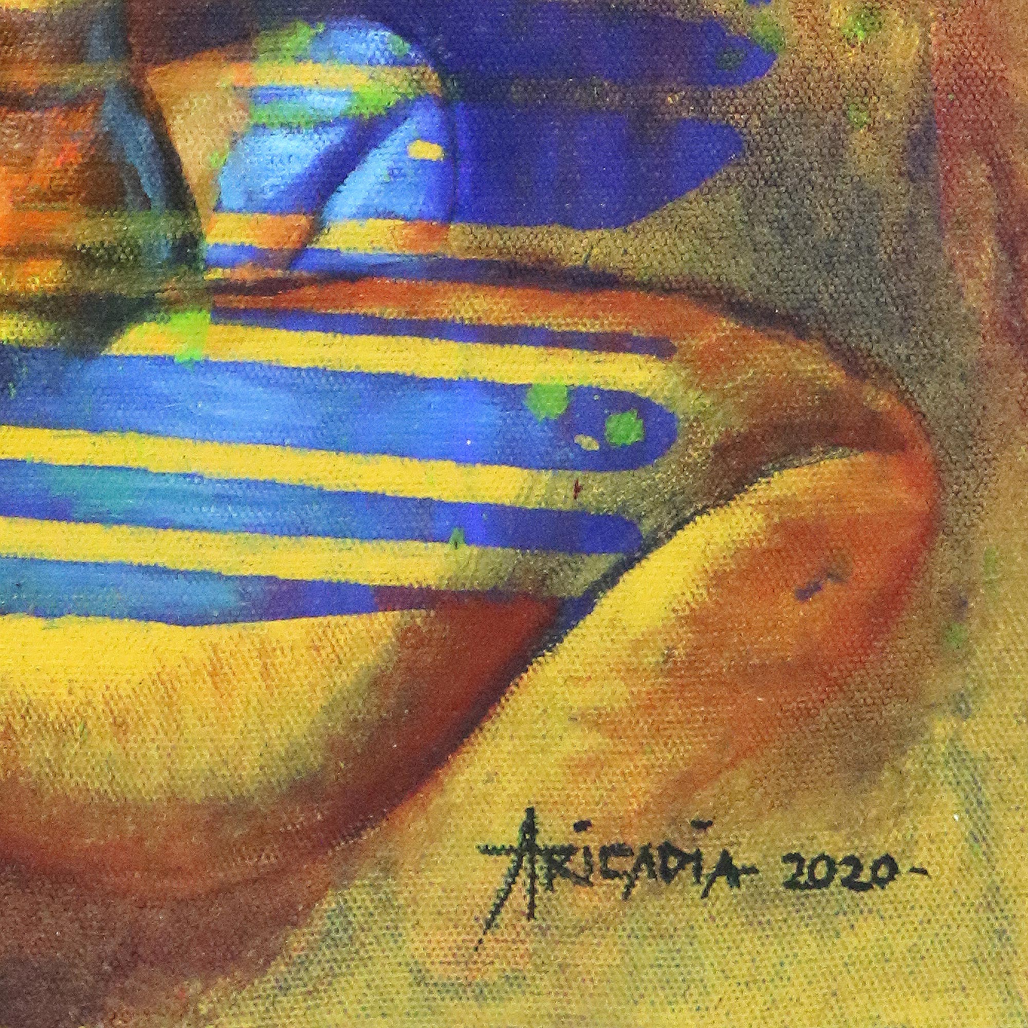 Original Signed Artistic Nude Painting In Rainbow Colors Life Must Go