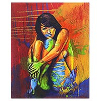 'The Flow of Life' - Original Java Fine Art Nude Woman Painting in Primary Colors