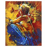 'Meditation Woman' - Expressionist Acrylic and Oil Painting of Meditating Woman