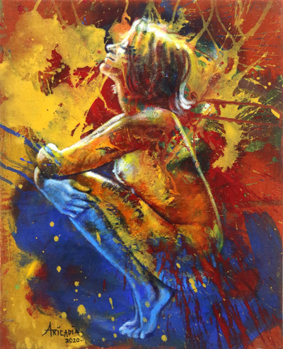 'Meditation Woman' - Expressionist Acrylic and Oil Painting of Meditating Woman