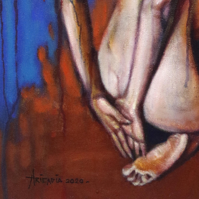 'Sad Love' - Desnudo expresionista original firmado en rojo y azul