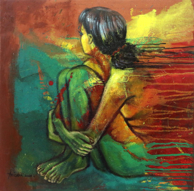 Expressionist Female Nude Painting from Bali Artist Waiting